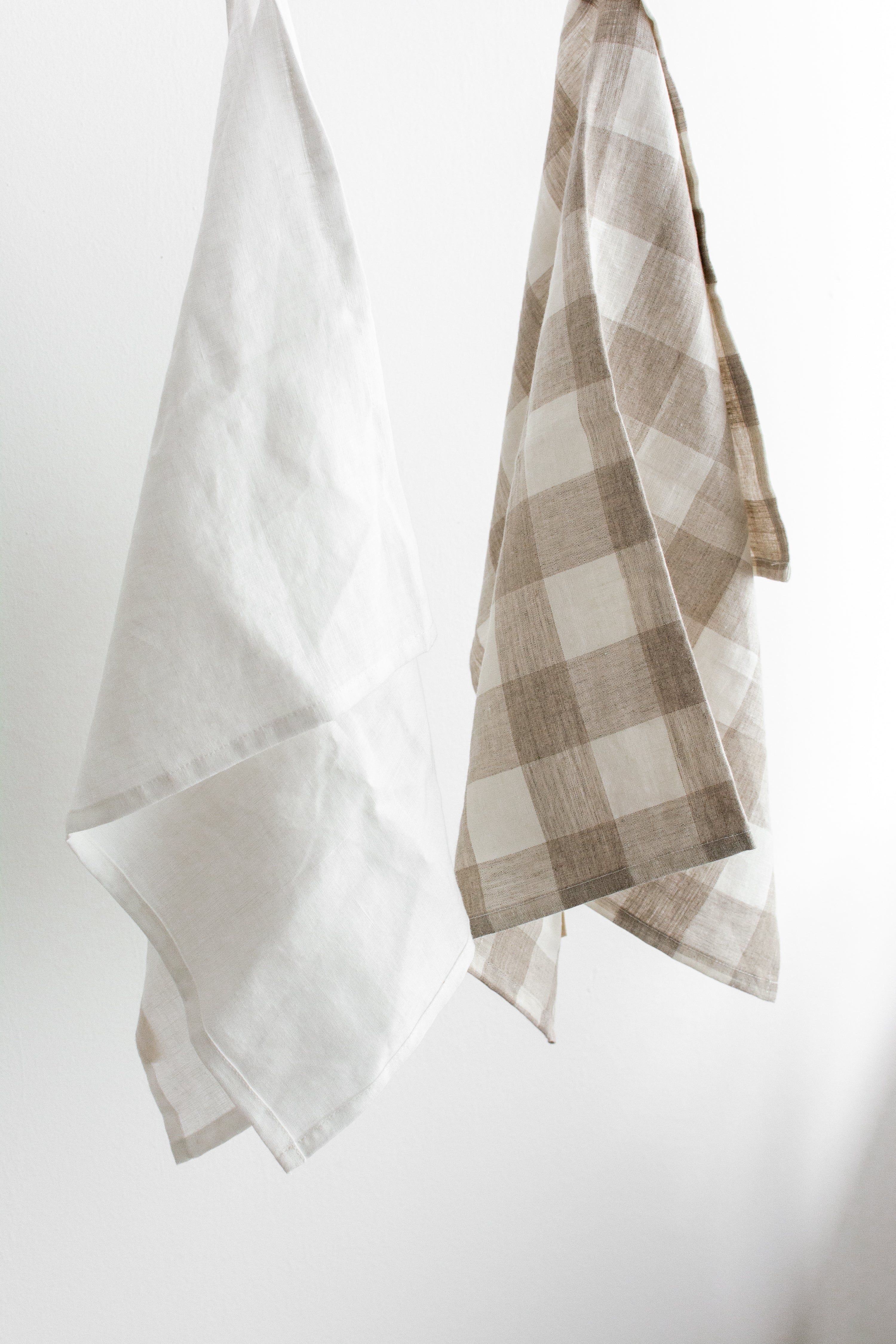 Linen Tea Towels (Set of 2) | Off-White and Brown Checks