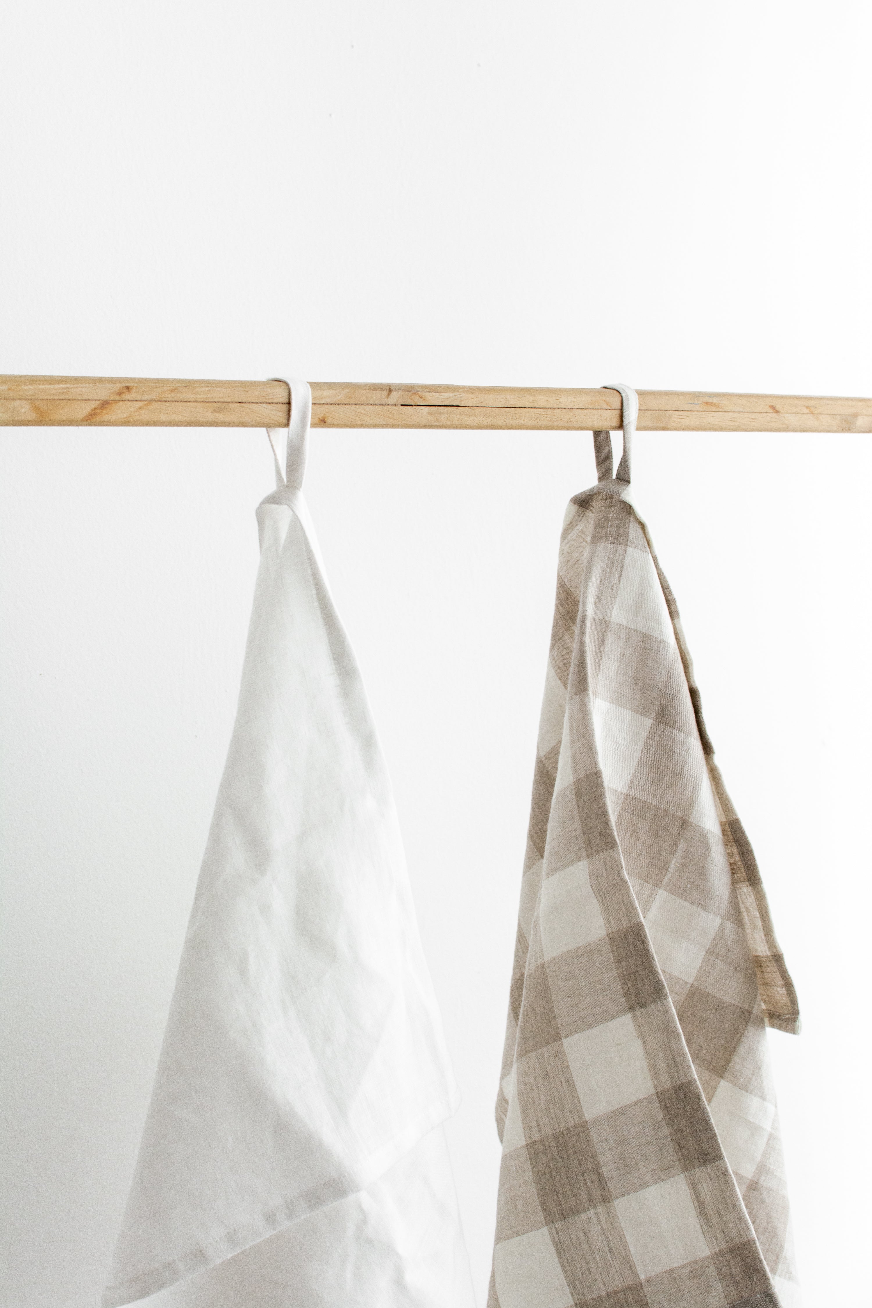Linen Tea Towels (Set of 2) | Off-White and Brown Checks