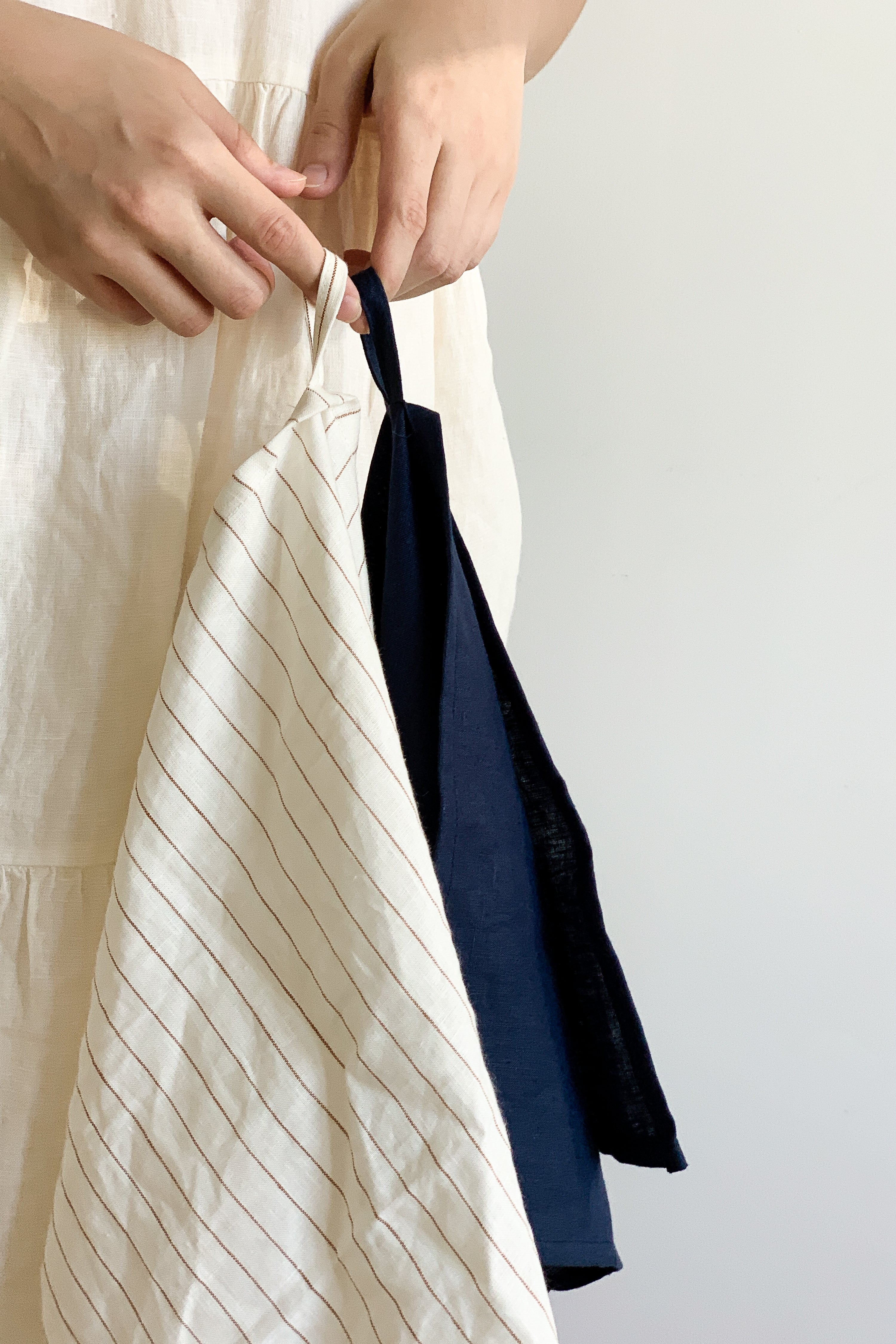 Linen Tea Towels (Set of 2) | Navy and Rust Stripes