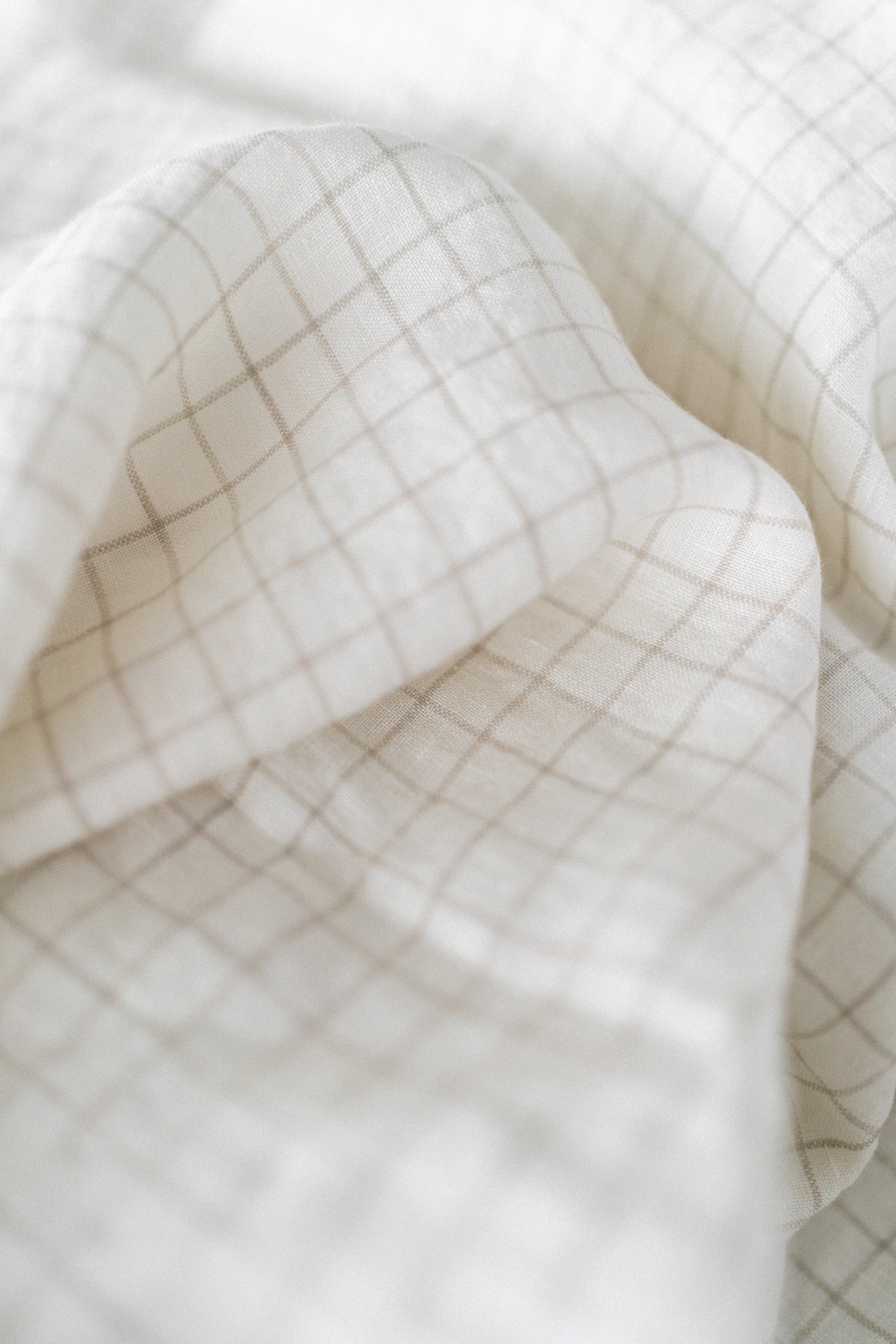 Linen Fitted Sheet Set | Ecru Grid