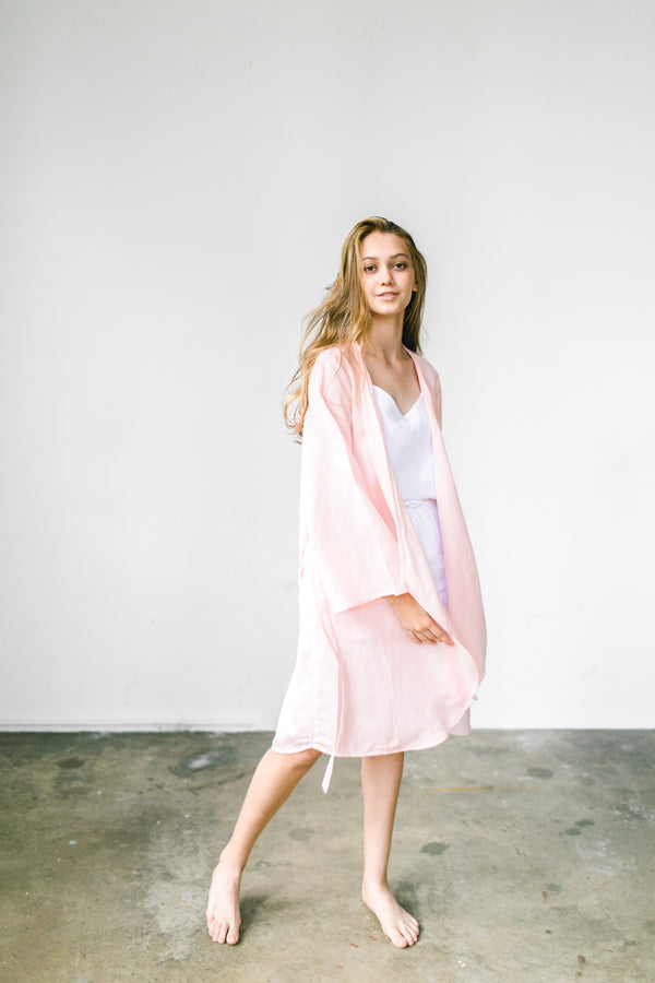 Linen Drape Robe | Blush Pink