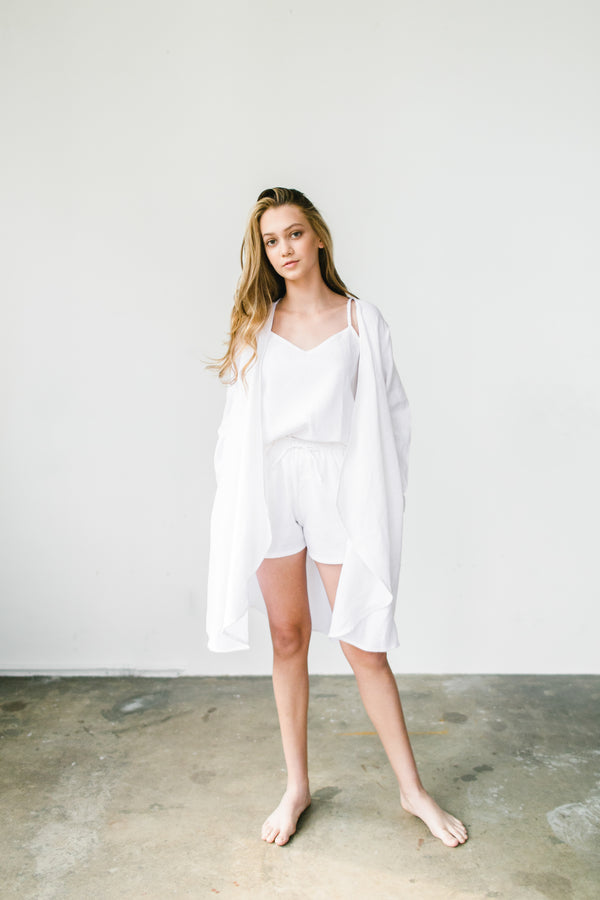 Linen Drape Robe | White
