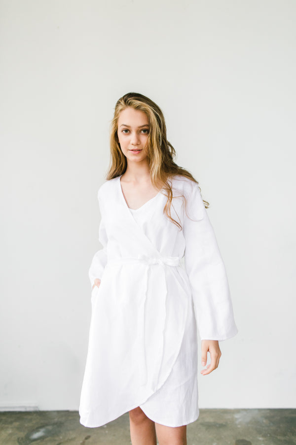 Linen Drape Robe | White