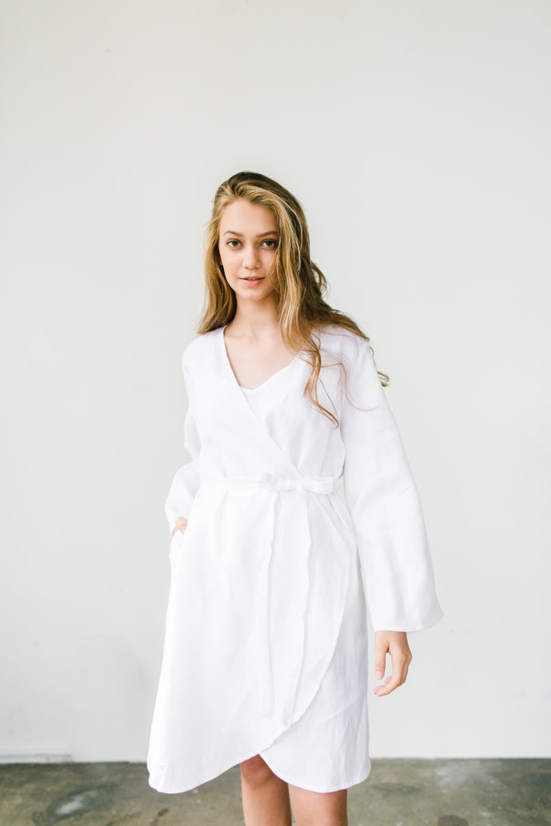 Linen Drape Robe White Singapore