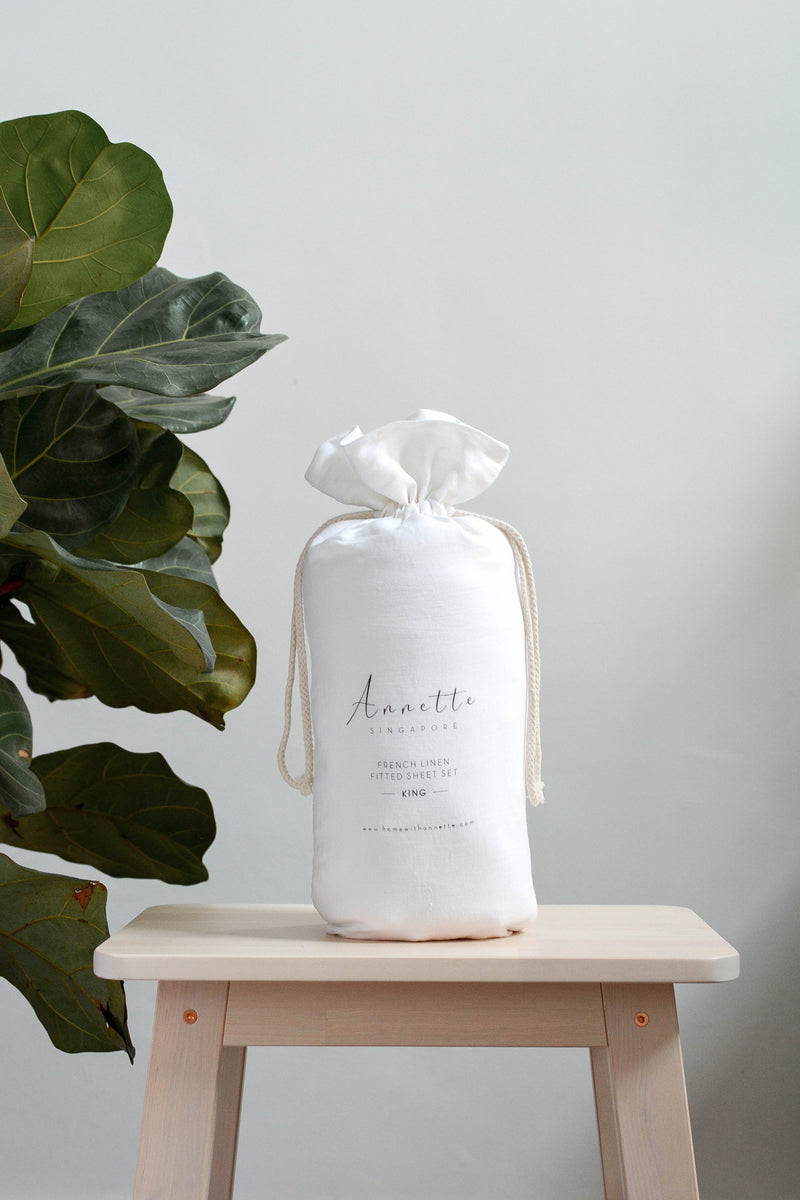 French Linen Bedsheet Singapore Fitted Sheet Set | White