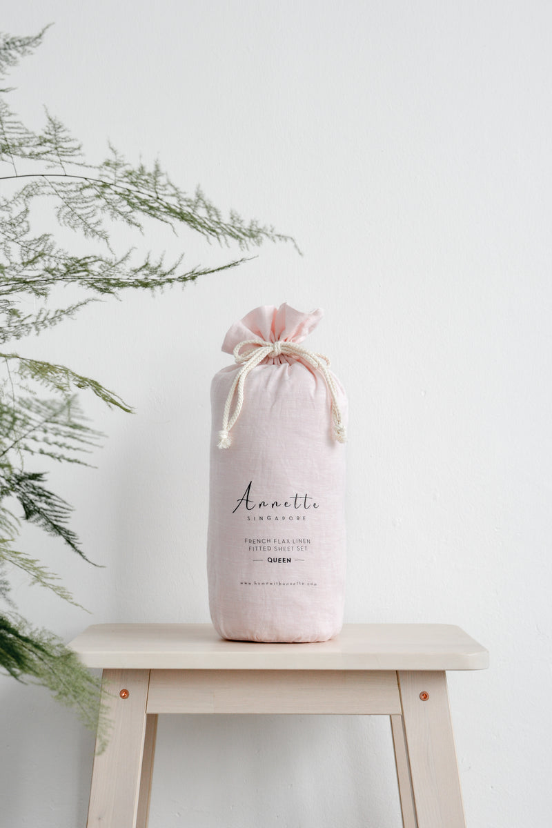 Linen Fitted Sheet Set | Soft Blush