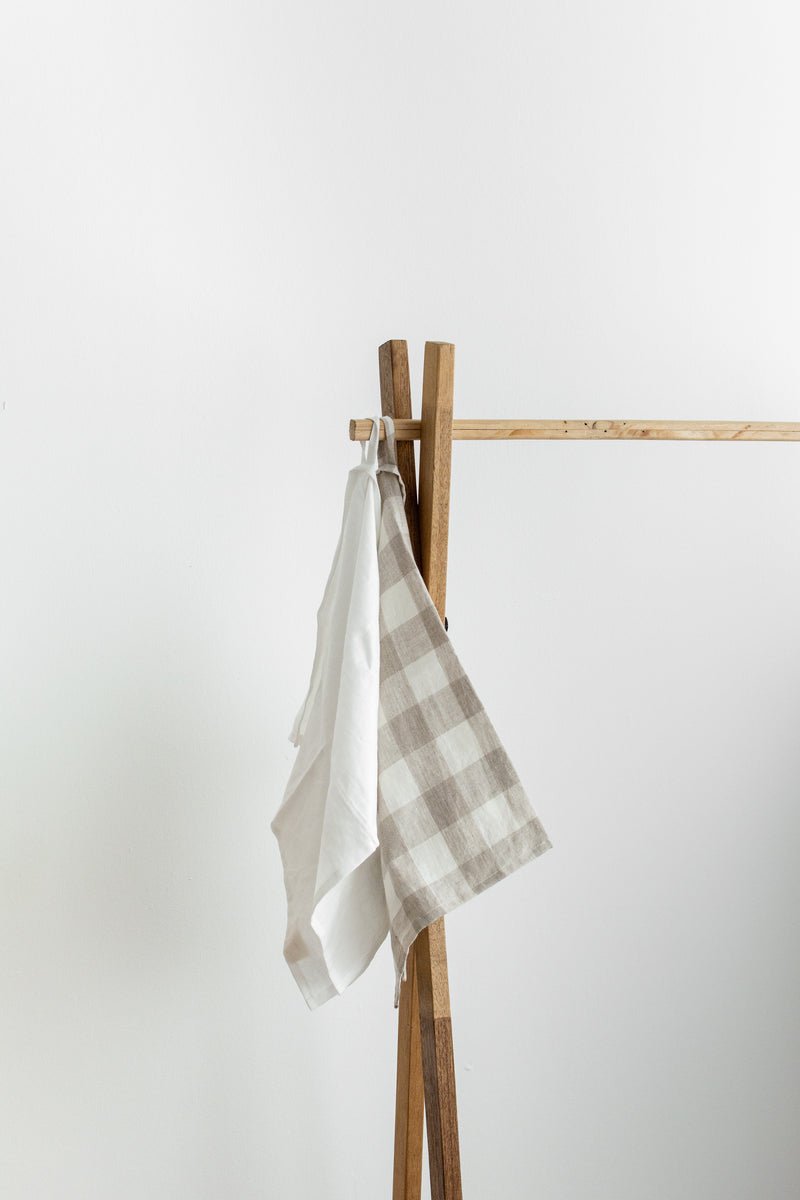 Linen Tea Towels (Set of 2) | Off-White and Brown Checks