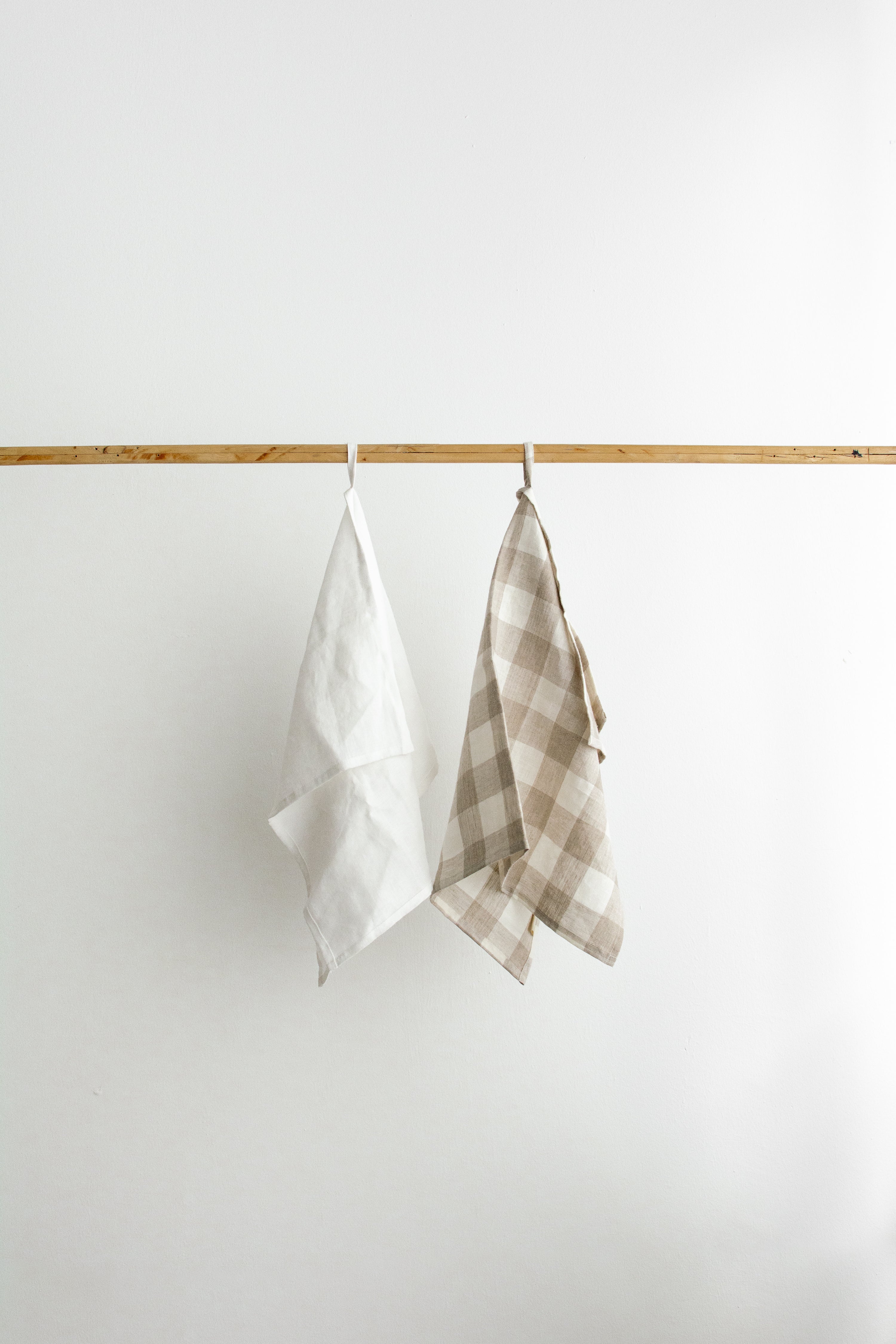 Linen Tea Towels (Set of 2) | Off-White and Brown Checks