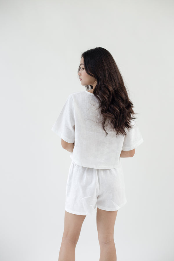 Linen Sleeved Top | White