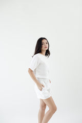 Linen Sleeved Top | White