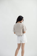 Linen Gathered Shorts | White