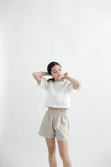 Linen Gathered Shorts | Natural