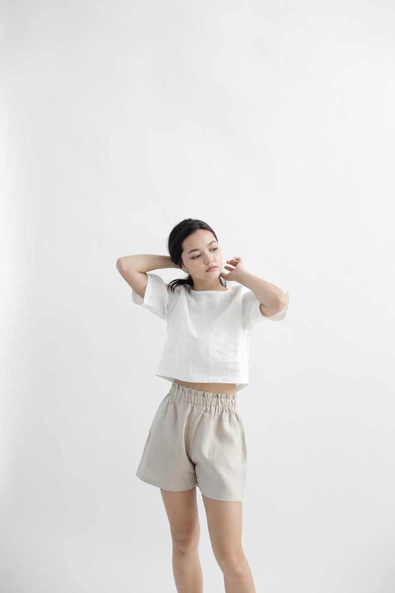 Linen Gathered Shorts | Natural