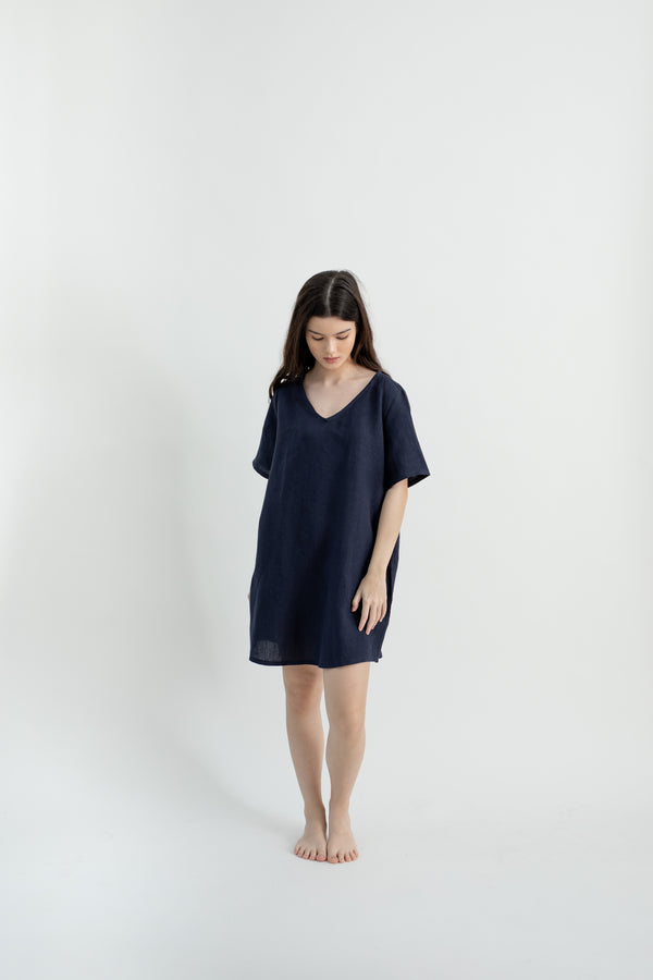 Linen Tunic Dress | Navy