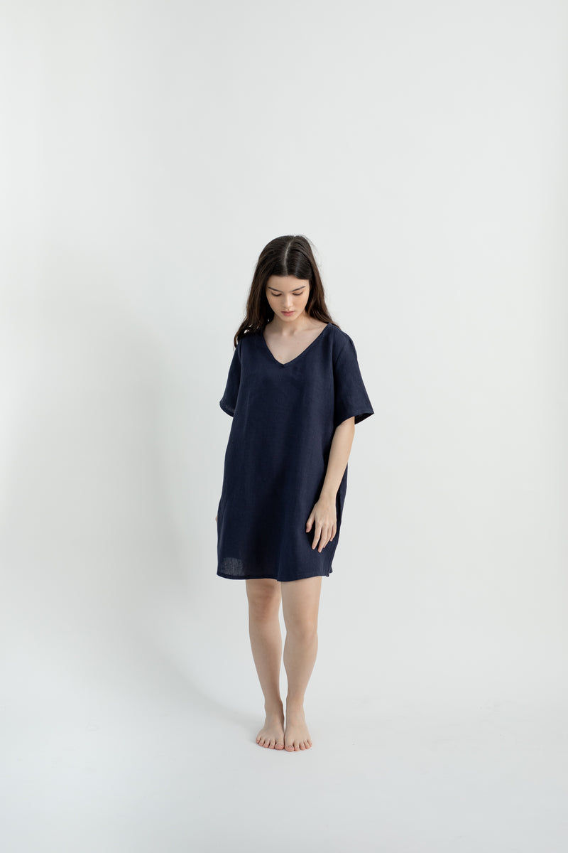 Linen Tunic Dress | Navy