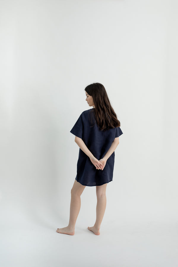 Linen Tunic Dress | Navy