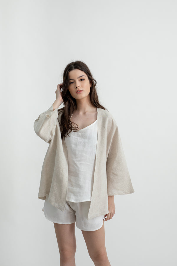 Linen Kimono Cardigan | Beige