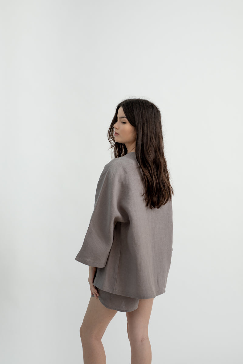 Linen Kimono Cardigan | Fossil Grey