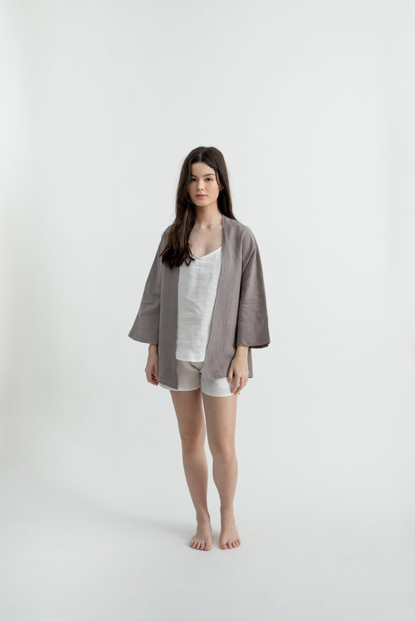 Linen Kimono Cardigan | Fossil Grey
