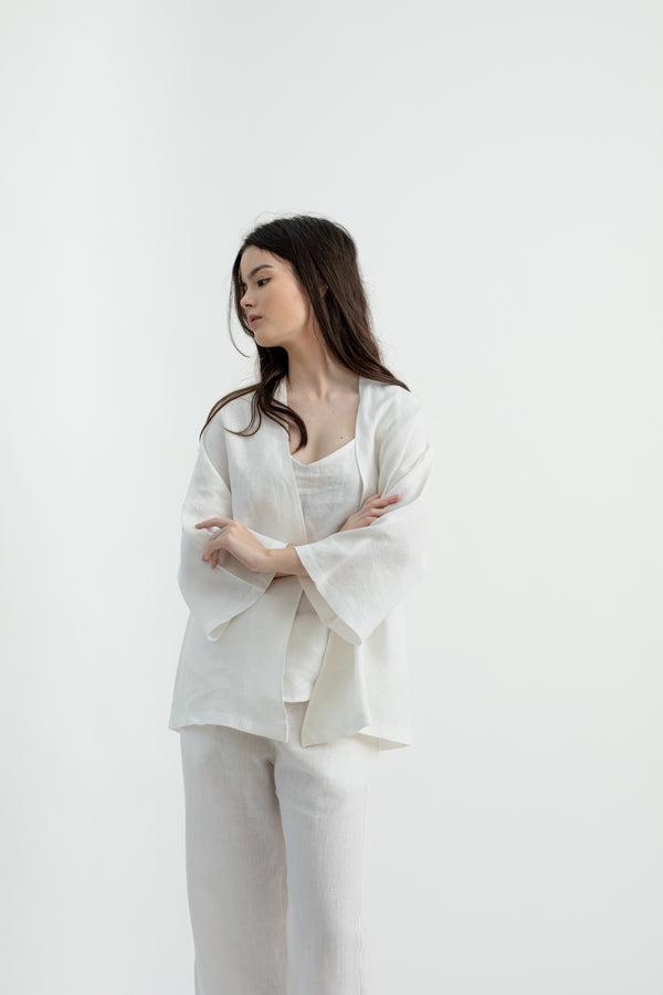 Linen Kimono Cardigan | White