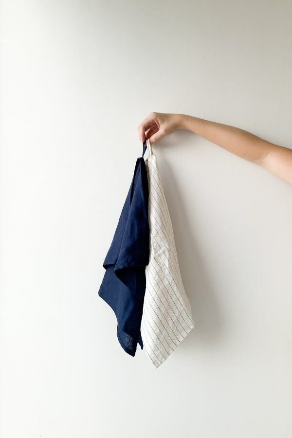 Linen Tea Towels (Set of 2) | Navy and Rust Stripes